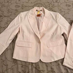 Tory Burch Light Pink Suit Set Size 8 – Cropped Pants with White Tuxedo Stripe –